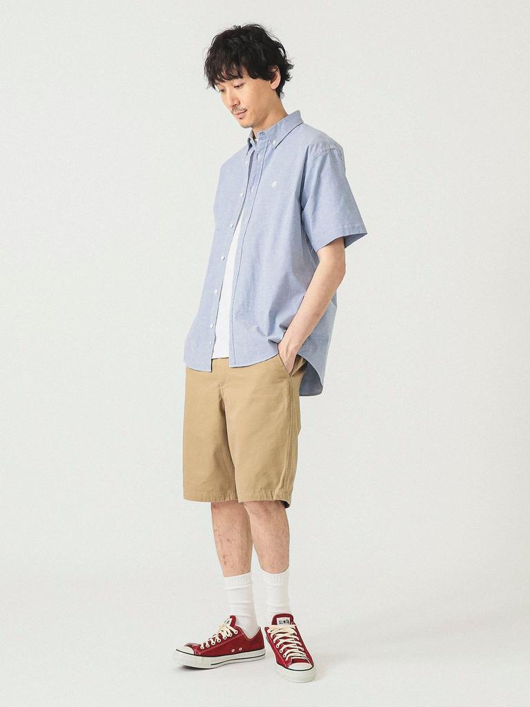 Beams Men's S/S Stretch Emblem Button-Down Shirt, SAX L