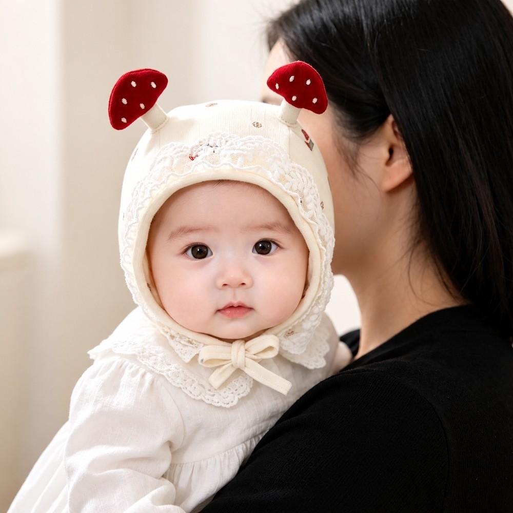 Earflap Newborn Baby Hat Lace Trim Mushroom Lace Hat Durable Infant Winter Cap Spring Autumn