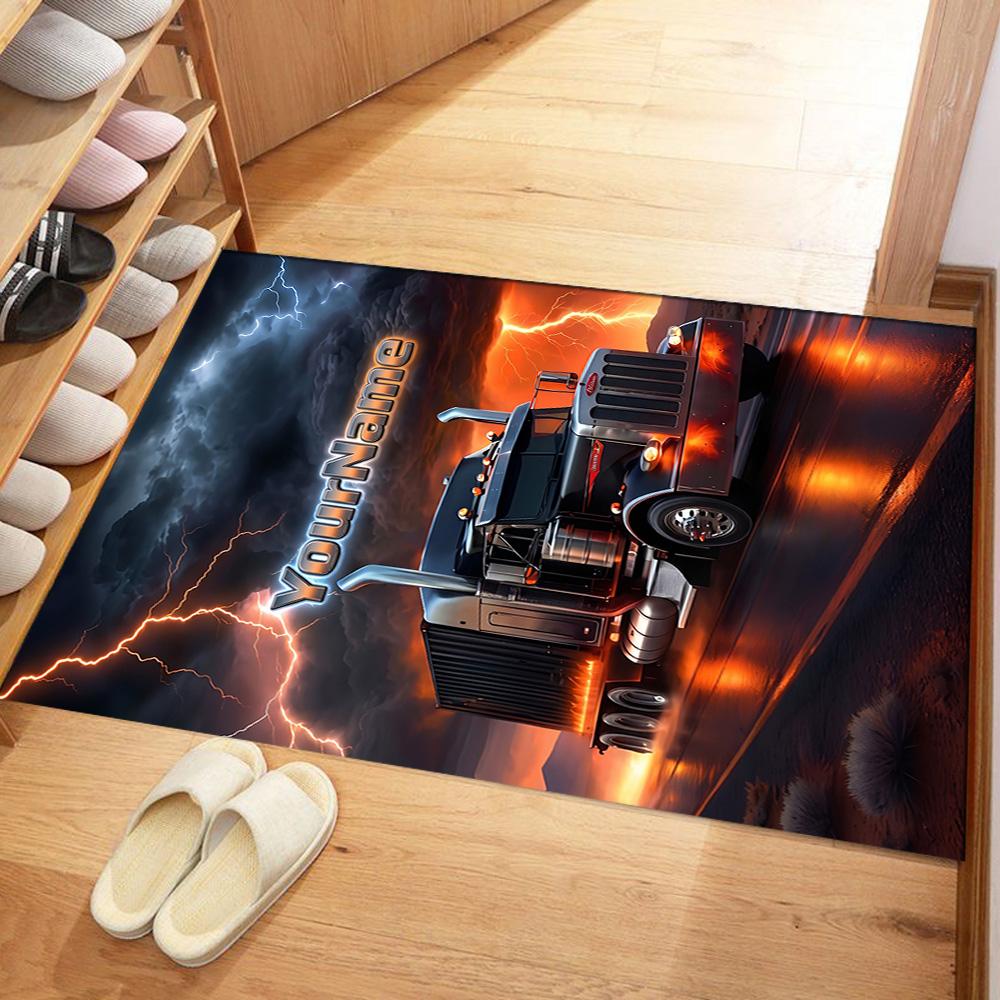 Peterbilt Heavy Trucks Customizable Name Carpet Suitable for Living Rooms Foyer Balcony Entryway Anti-slip Rug Anime Office Decor