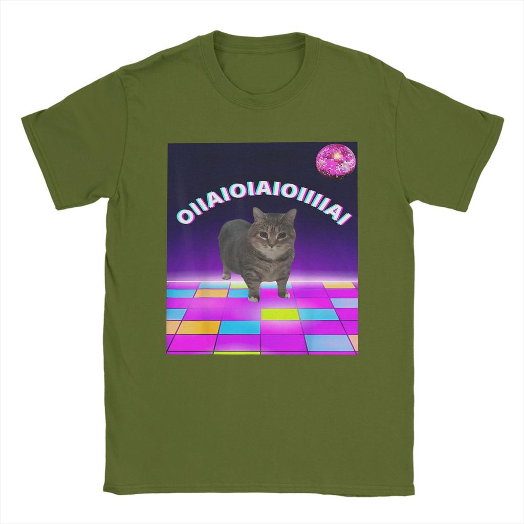 OIIA OIIA Мем с кошкой для спиннинга Мужские футболки Диско-танец Модные Новинка Короткий рукав Круглый вырез Хлопок Одежда для взрослых