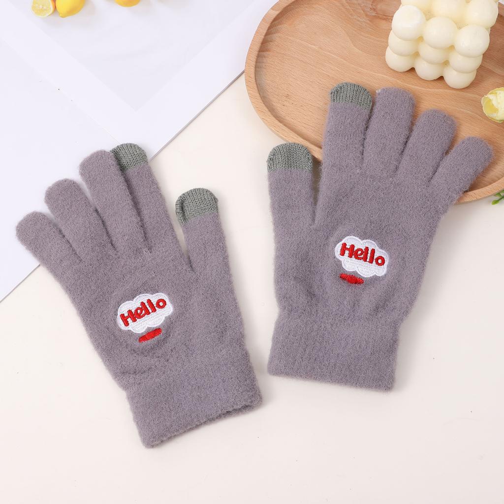 Cute gloves through smiley gloves winter cold-proof velvet thickened student gloves Korean version smiley gloves fixed
