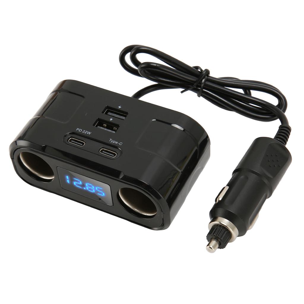 Car Cigarette Lighter Socket Splitter Multifunctional Over Voltage Protection USB Type C Output Port for Phones Tablets
