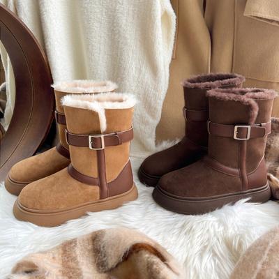 Зимние женские ботинки на толстой подошве с ремешком и двумя способами носки, бархатные, утолщенные, универсальные хлопковые туфли, теплый снежный хлопок
