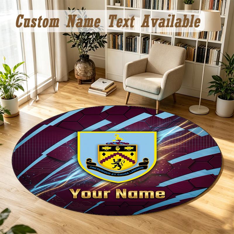 Round Rug Custom NameBurnley Football Pattern Non Slip Carpet Home Floor Decor