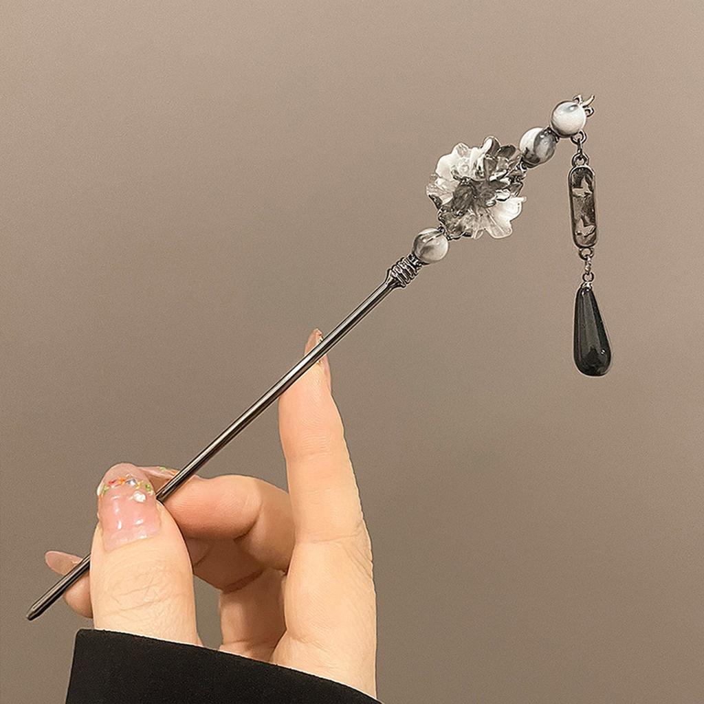 Элегантные Цветочные Шпильки Вилки Заколки из Сплава Цепочка с Бусинами Подвеска Головные Уборы Женские Ретро Китайские Аксессуары для Волос Украшения