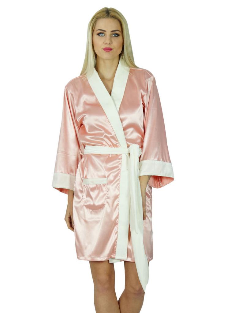 Bimba Women Short Satin Robe Velvet Belt Getting Ready Bridesmaid Robe