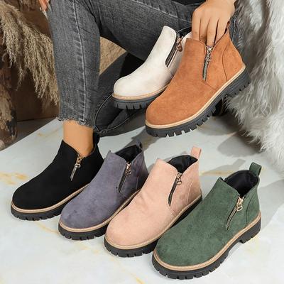 Женские ботильоны с круглым носком, ботинки Мартина на массивном каблуке с боковой молнией, осенне-зимние короткие ботинки для женщин