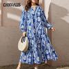Spring and Autumn Women's Plus Size Temperament Printed Dress V-neck Long Sleeve Dress Long Dress