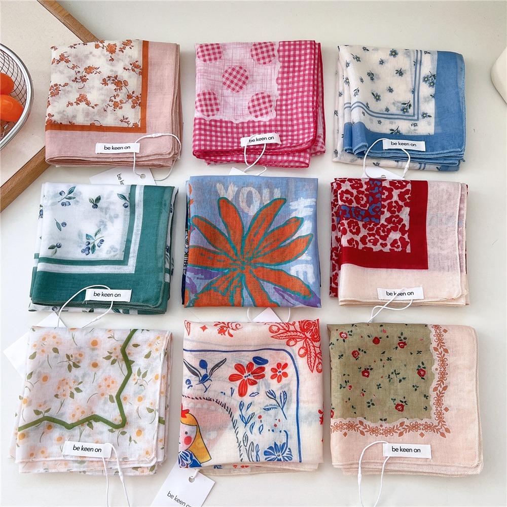 Flower Floral Print Scarves Kerchief Bandanas 55cm Headscarf Hair Ribbon Accessories for Women