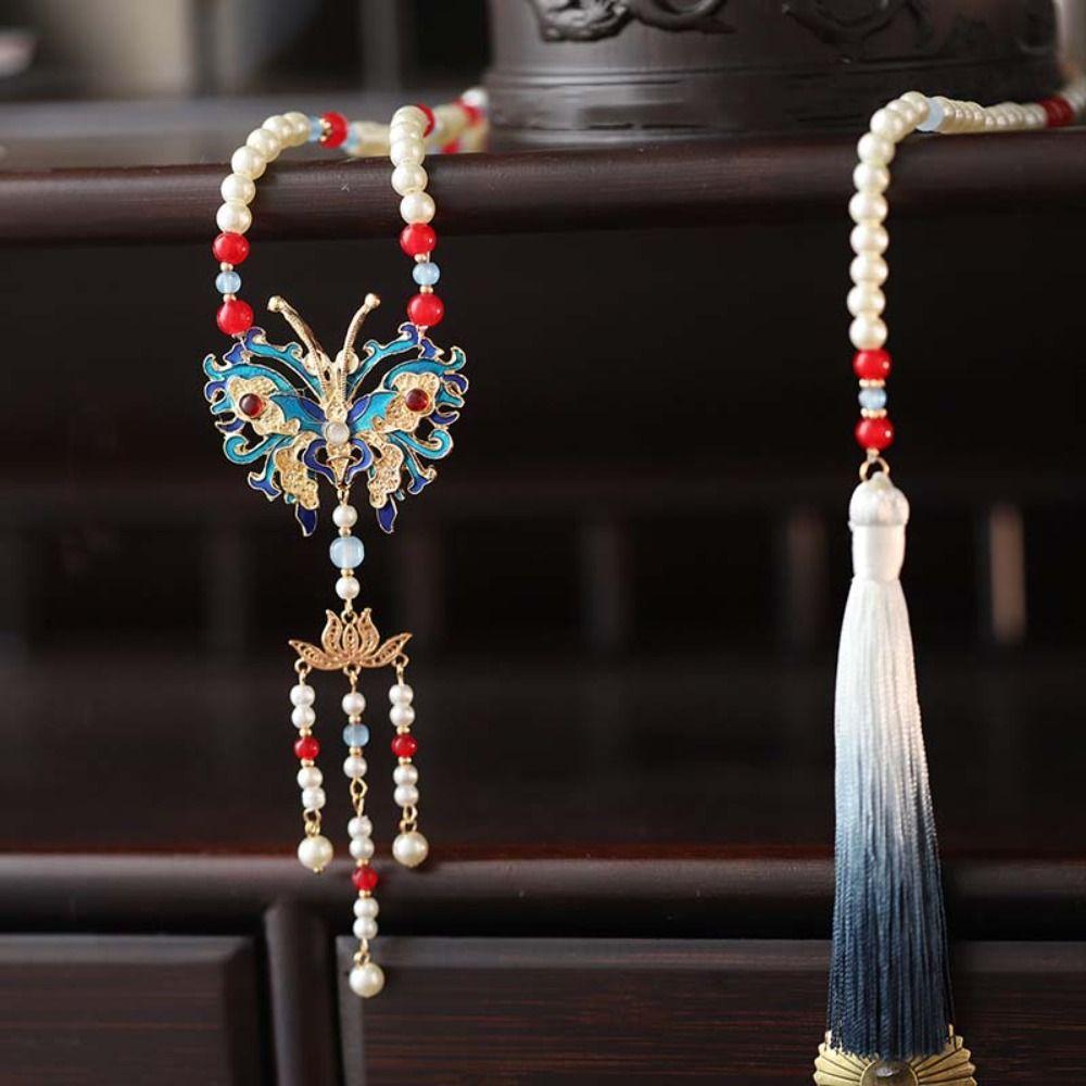 Exquisite Chinese Style Necklace Long Tassel Butterfly Pendant Necklace  Hanfu