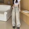 Женские джинсы осень 2024 года, светлые, с заниженной талией, в стиле ретро, широкие джинсы