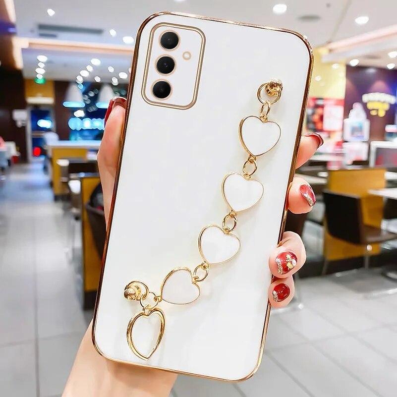 Для Samsung A55 A35 A25 A15 модный чехол с браслетом-цепочкой в ​​форме сердца для Galaxy A53 A73 A13 A23 A52 A72 Мягкий силиконовый противоударный чехол