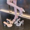 High heels women's outer wear new summer transparent sandals one word with thick heel crystal heel cool slippers women's shoes