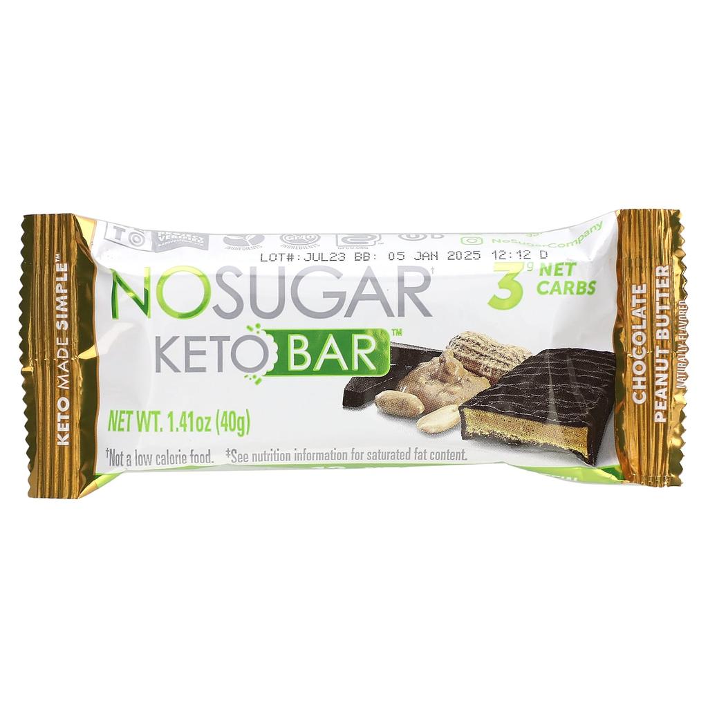 No Sugar Company, Keto Bars, Chocolate Peanut Butter, 12 Bars, 1.41 oz (40 g) Each