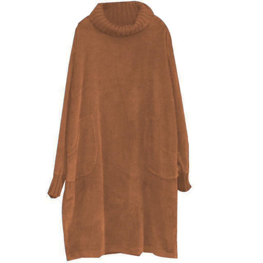 Женское вельветовое утепленное платье с воротником и карманами