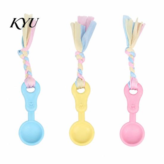 Outdoor Dog Activity Toy Molar Chewing with Rope, TPR Spoon Head Durable Woven Gum Massage Pet Tool Knot Training Toy, Macaron Colors Teeth