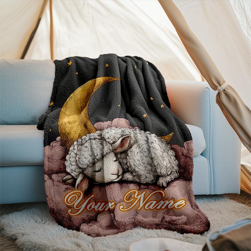 1PC Custom Name Moonlit Dreams Sheep outdooor Flannel blankets Throw Blanket All-Season Throw Gift Bedspread for Couch, Bed, Camping Holiday Birthda
