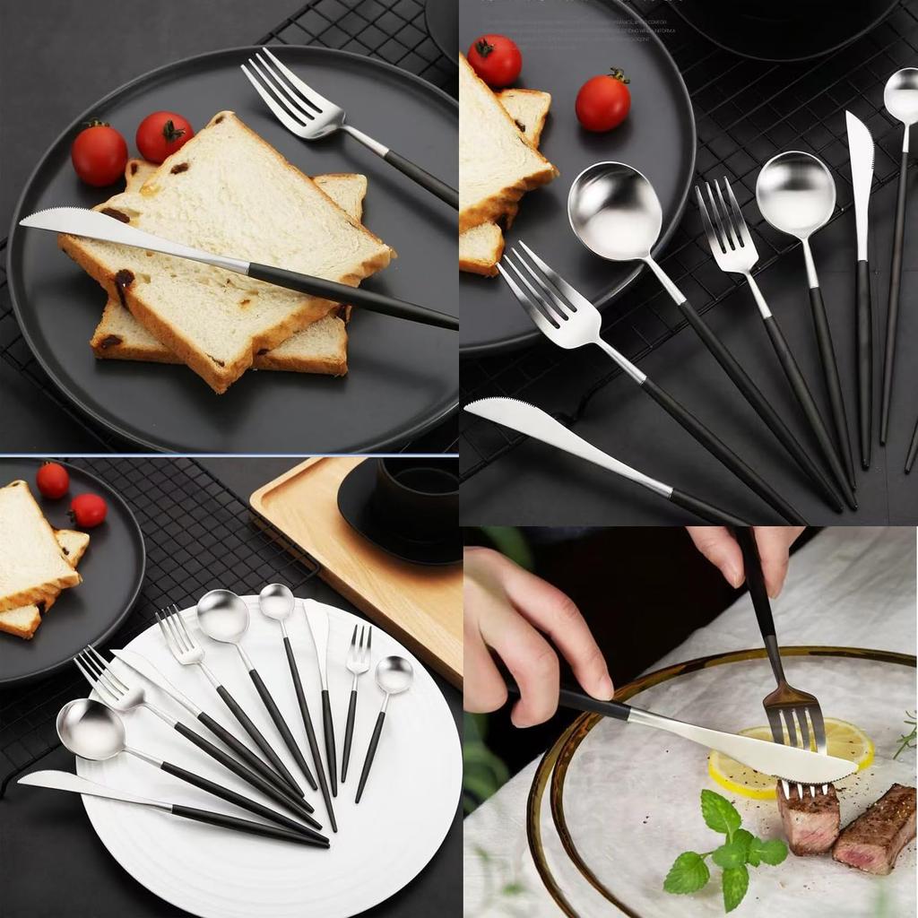 MGOXO Cutlery Set Scandinavian Style 30 Pieces Spoon Fork Set Dinnerware Set Knife Gold Plate Set Franc Franc Stainless Steel Spoon Fork Lunch Box