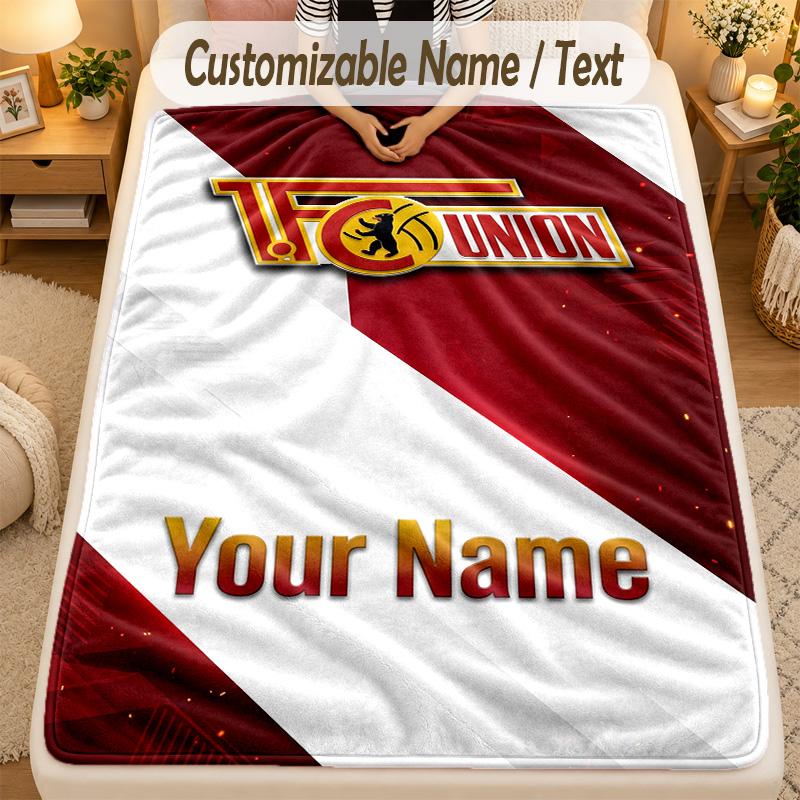 Flannel BlanketUnion Berlin FC Custom Name Text Personalized Soft Warm Throw Blanket Home Decor Gift