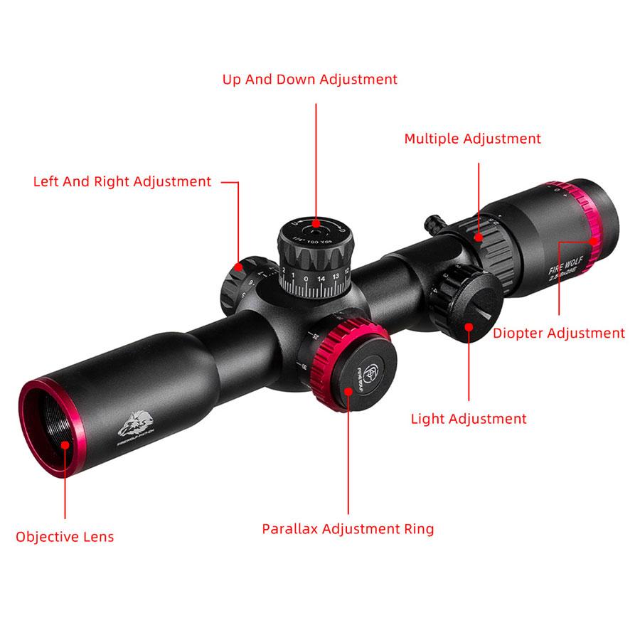 FIRE WOLF 2,5-8X28 FFP охотничий прицел двойной крест красный и зеленый фокусирующий тактический оптический прицел