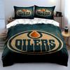Oilers Logo on Geometric Blue Background Print Bedding Set Duvet Cover Pillowcases (1* Duvet Cover 2* Pillowcases Do Not Include Comforter)