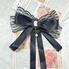 Fabric Black Lace Bow Pearl Brooch Elegant Women Shirt Collar Pins Corsage Mourning Brooch Jewelry Brooch Hair Clip Dual-Purpose