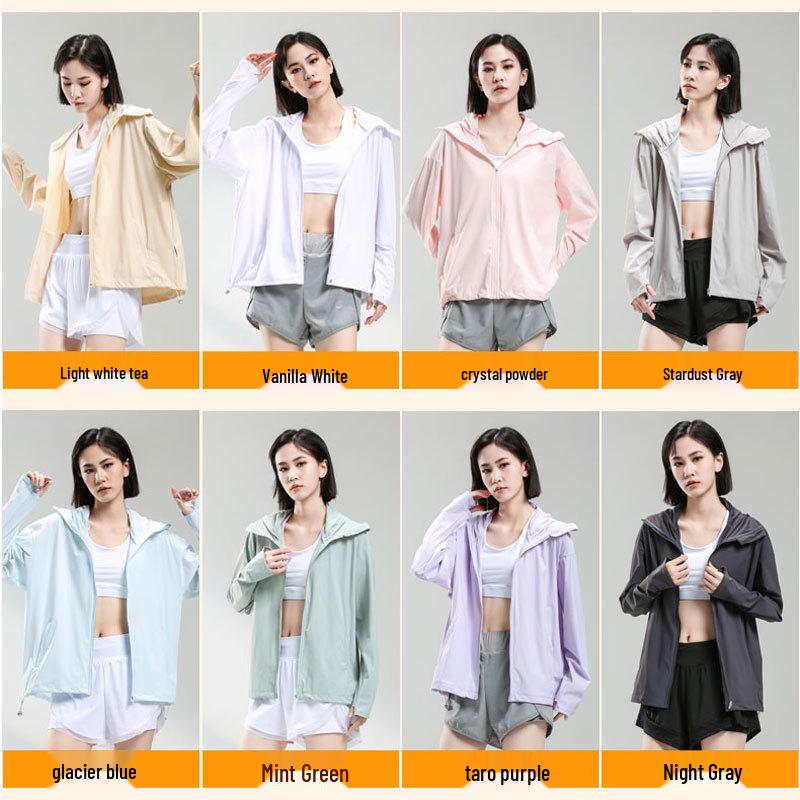 Женская спортивная куртка из ледяного шелка с защитой от УФ-лучей - Эластичная, с капюшоном, дышащая ветровка для занятий спортом на открытом воздухе