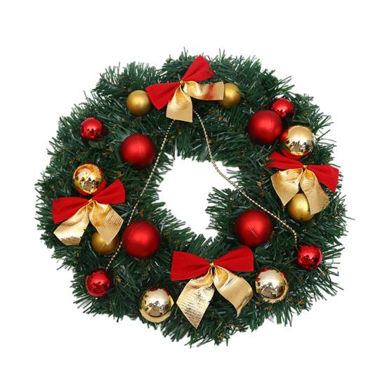 12 Inch Christmas Wreath Decoration for Front Door Artificial Wreath with Bells Balls Bows for Indoor Outdoor Holiday Decor