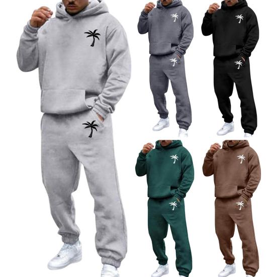 Мужской костюм с капюшоном и брюками, уличный, с плюшевой подкладкой, большой размер, свободный спортивный костюм для улицы, однотонный зимний спортивный костюм, комплект из брюк с завязками на щиколотках