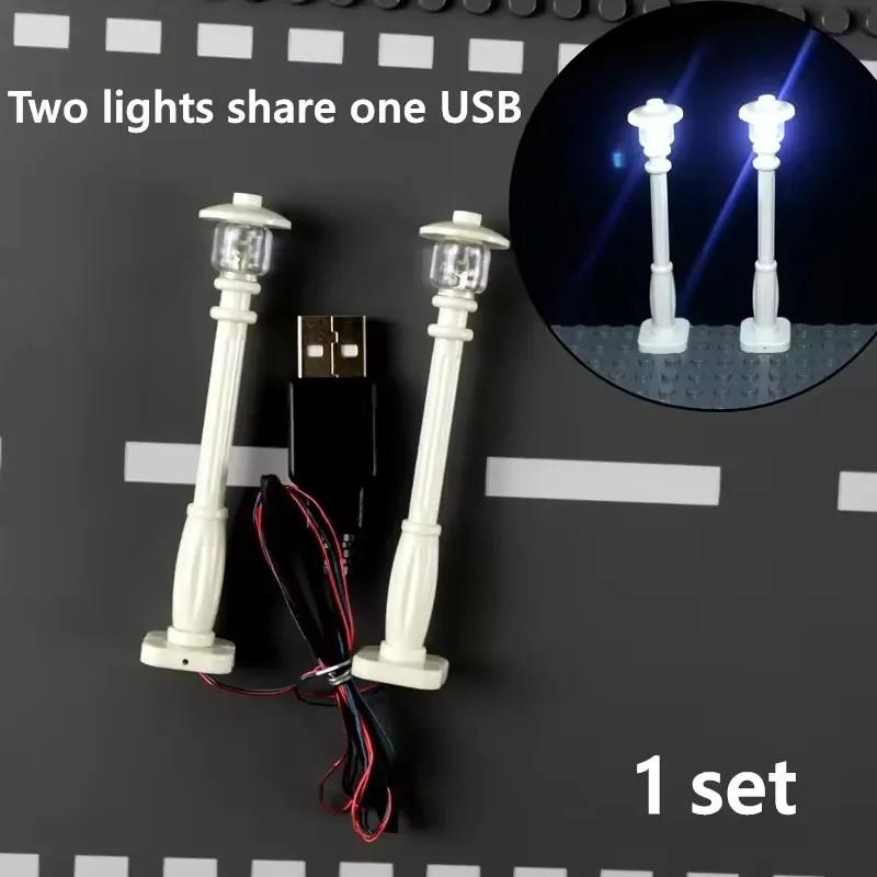 City Road Street traffic lights 7Ports LED LIGHT USB Street Lamp Base Plate Accessories Construction Bricks mini model Works With