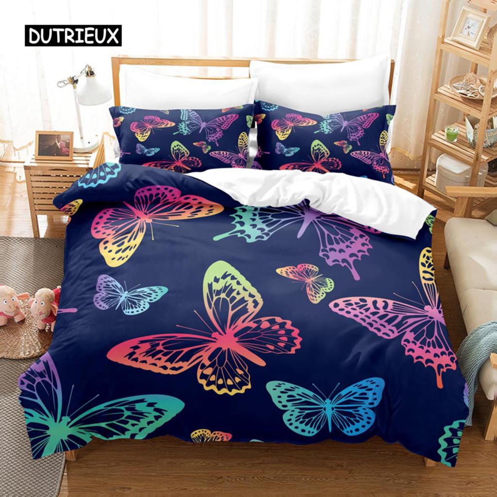 Butterfly Duvet Cover Set Microfiber Flying Golden Butterfly Printed Bedding Set Dreamy Night Butterfly Double Queen King Size
