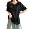 JoccKorr Короткий Круглый Кружевной Однотонный Большие Размеры Свободный Идеально для Лета Женская Футболка, Блузка, Рукав, Воротник, Деталь, Цвет, Модный, Милый,