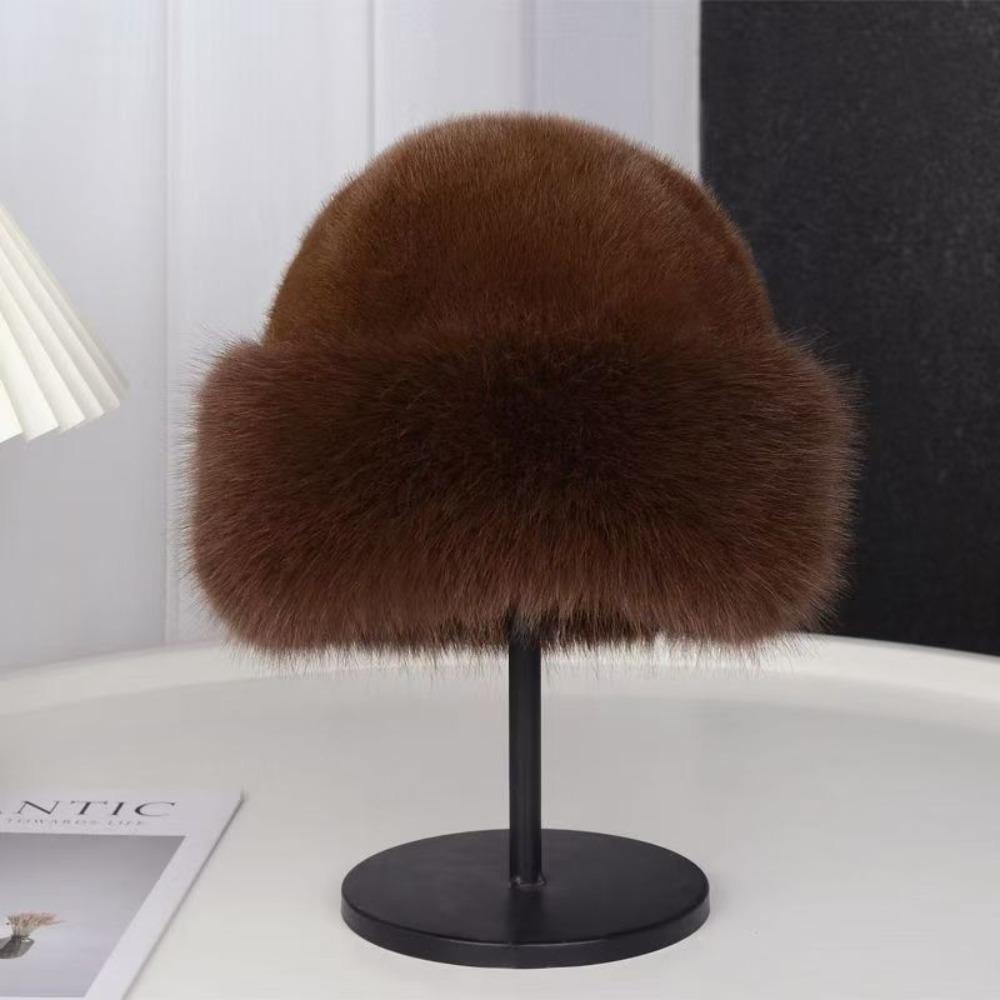 Cold Fluffy Fur Bucket Hat Thicken Plush Fisherman Hat New Berets  Women