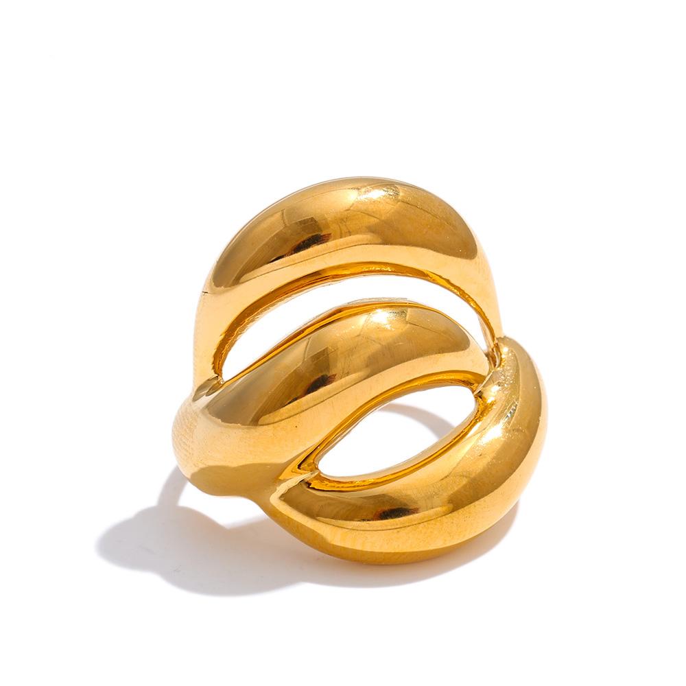 Yhpup Stylish Unique Smooth Stainless Steel Metal Layered Ring Tarnish Resistant Golden Personalized Jewelry PVD Plated