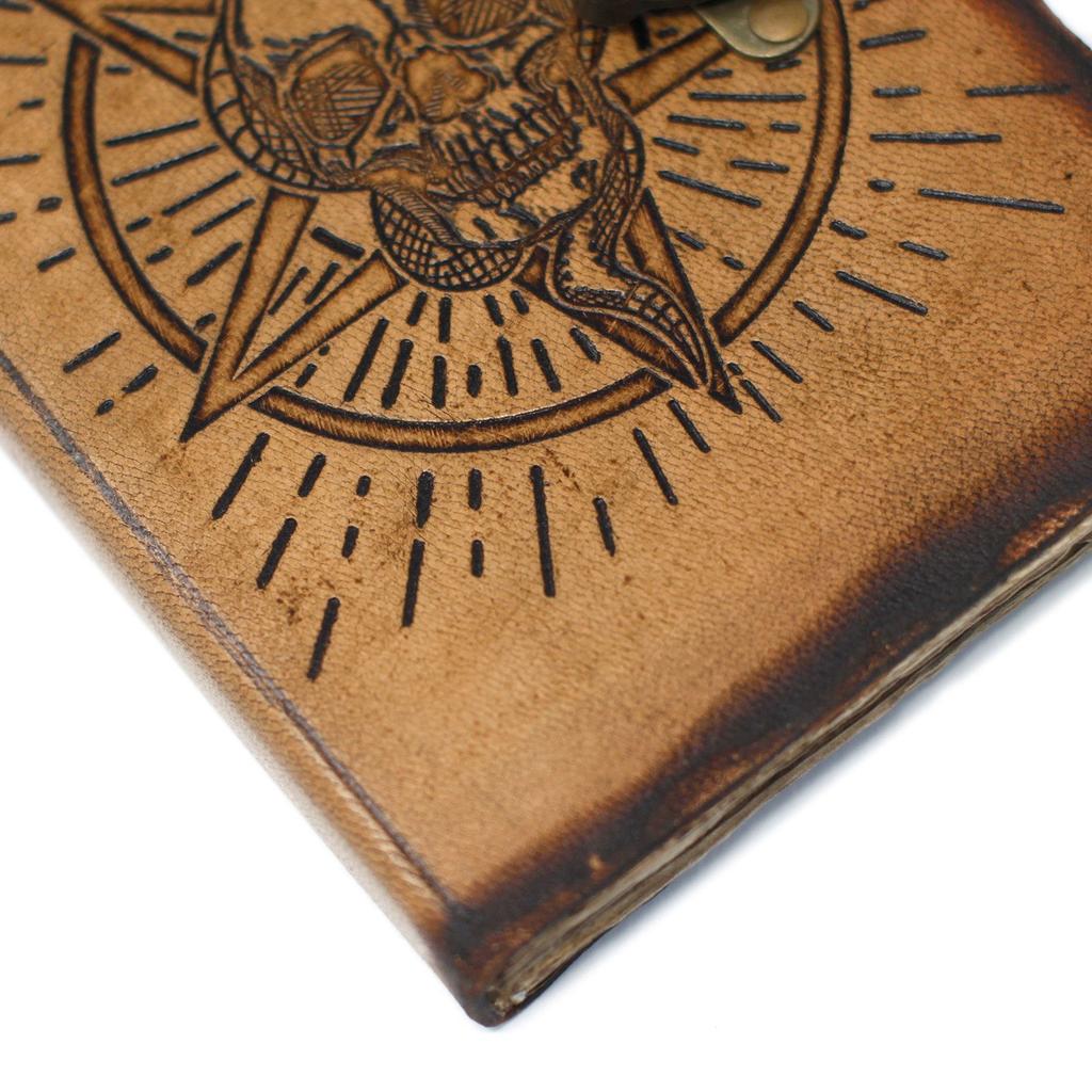 Leather Notebook Skull and Pentagon Burnt Edges 7x5