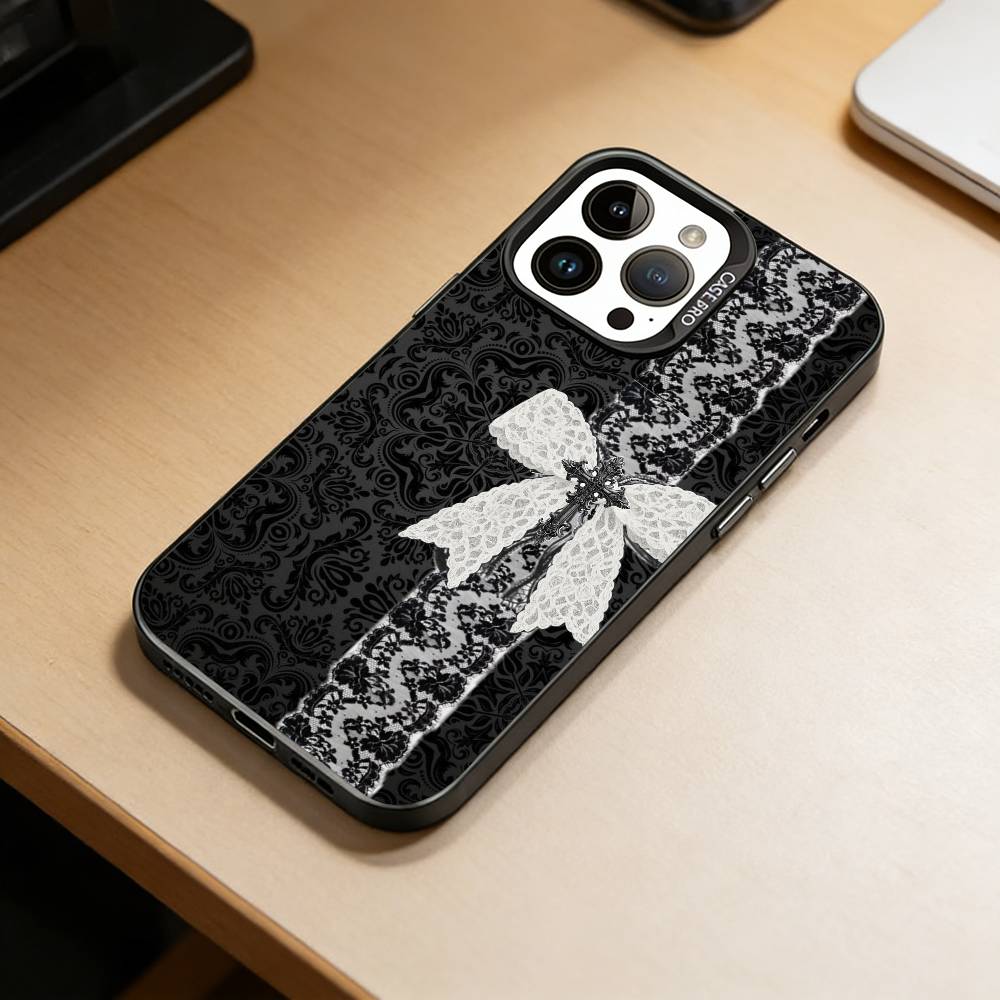Элегантный дизайн с принтом черного кружева Чехол для телефона для iPhone 17, 16, 15, 14, 13, 12, 11 Plus, Pro Max, XS, Цветная серебристо-черная крышка