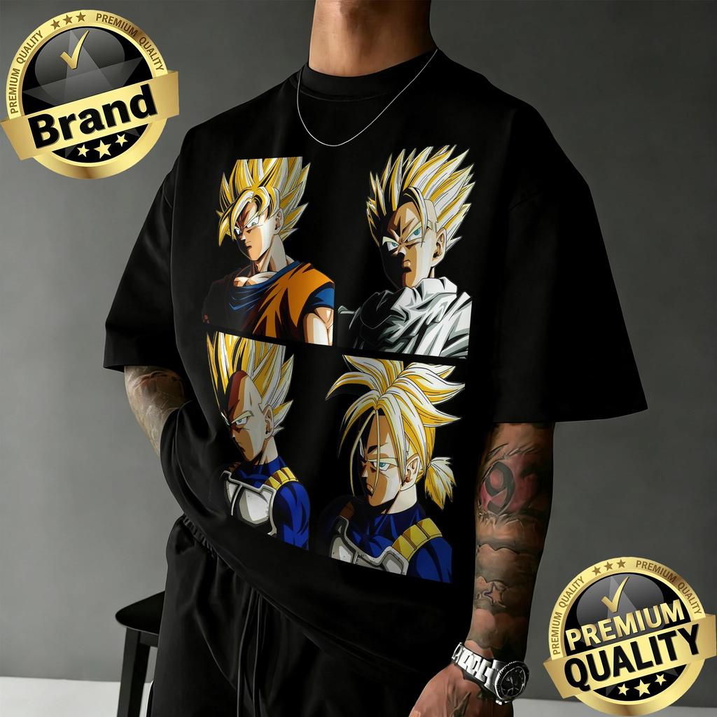 Mens Japanese Anime Dragon Ball Print TShirt Harajuku Cotton Hip Hop Streetwear 2026 Loose Fit Short Sleeve Top