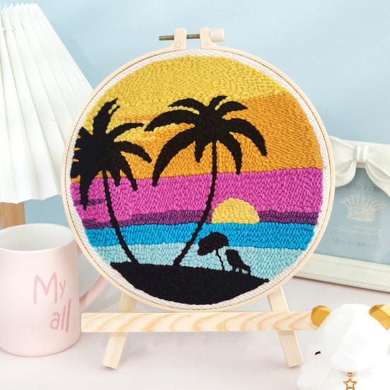 DIY Punch Stitch Kit for Beginners Cartoon Pattern with Punch Needle Hoop Punch Stitch Starter Craft Set for Adults Children