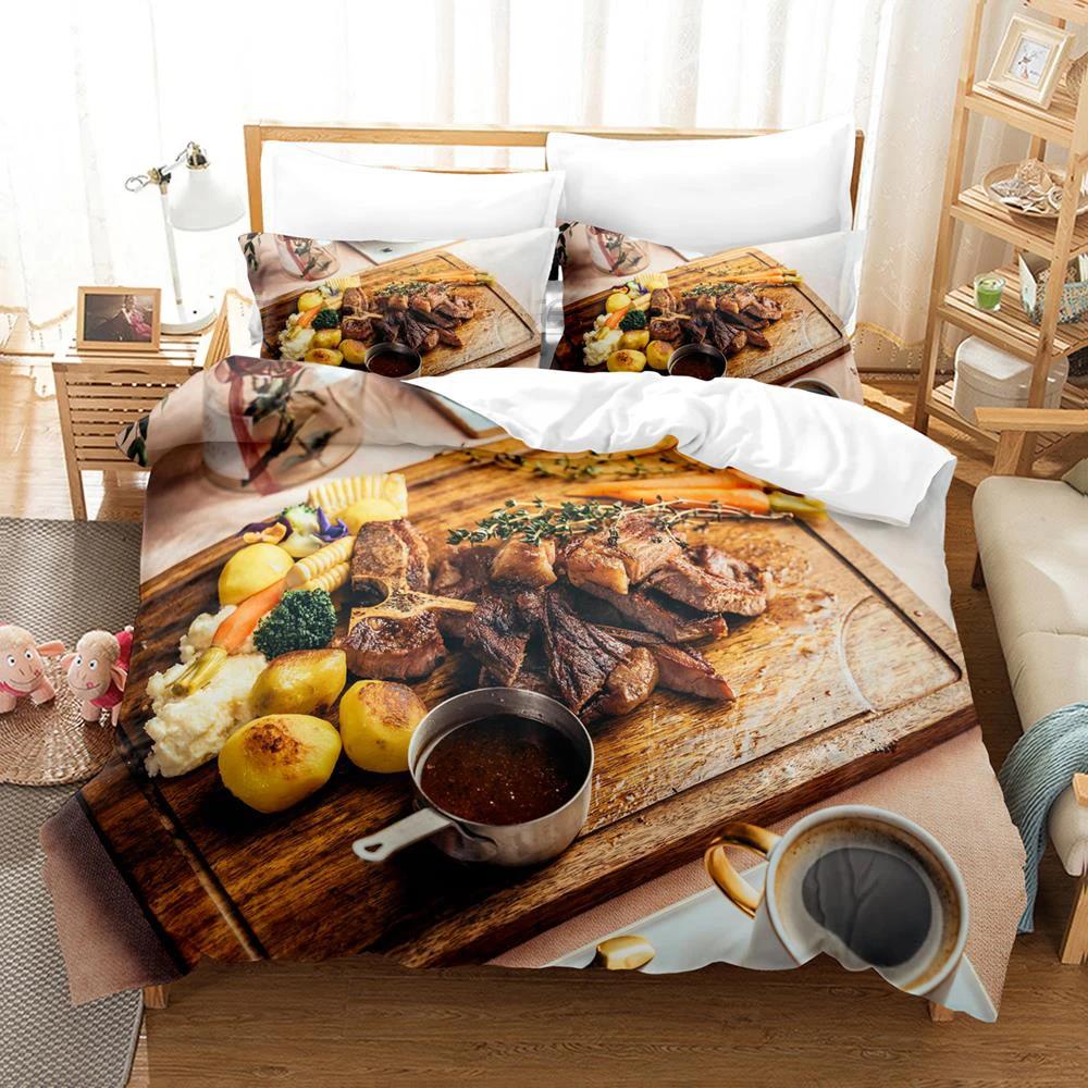 2024 Beefsteak Single Double Full Queen King Size Bedding Set Boys Bedroom Duvet Cover 3D Print Gourmet Steak