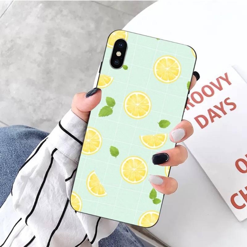 Чехол для телефона с лимонным летним фруктовым желтым узором для iPhone 14 13 12 11 XS X 8 7 6 Plus Mini Pro Max SE 2022 Мягкая черная накладка для телефона
