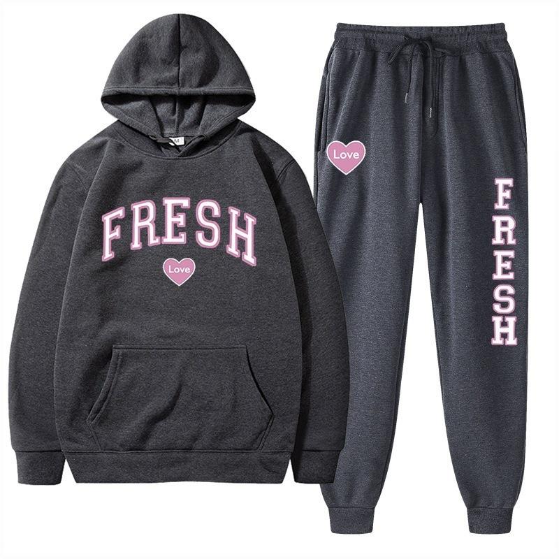 European size plus fashion printed sweater autumn and winter fleece warm hoodie casual sports women's suit
