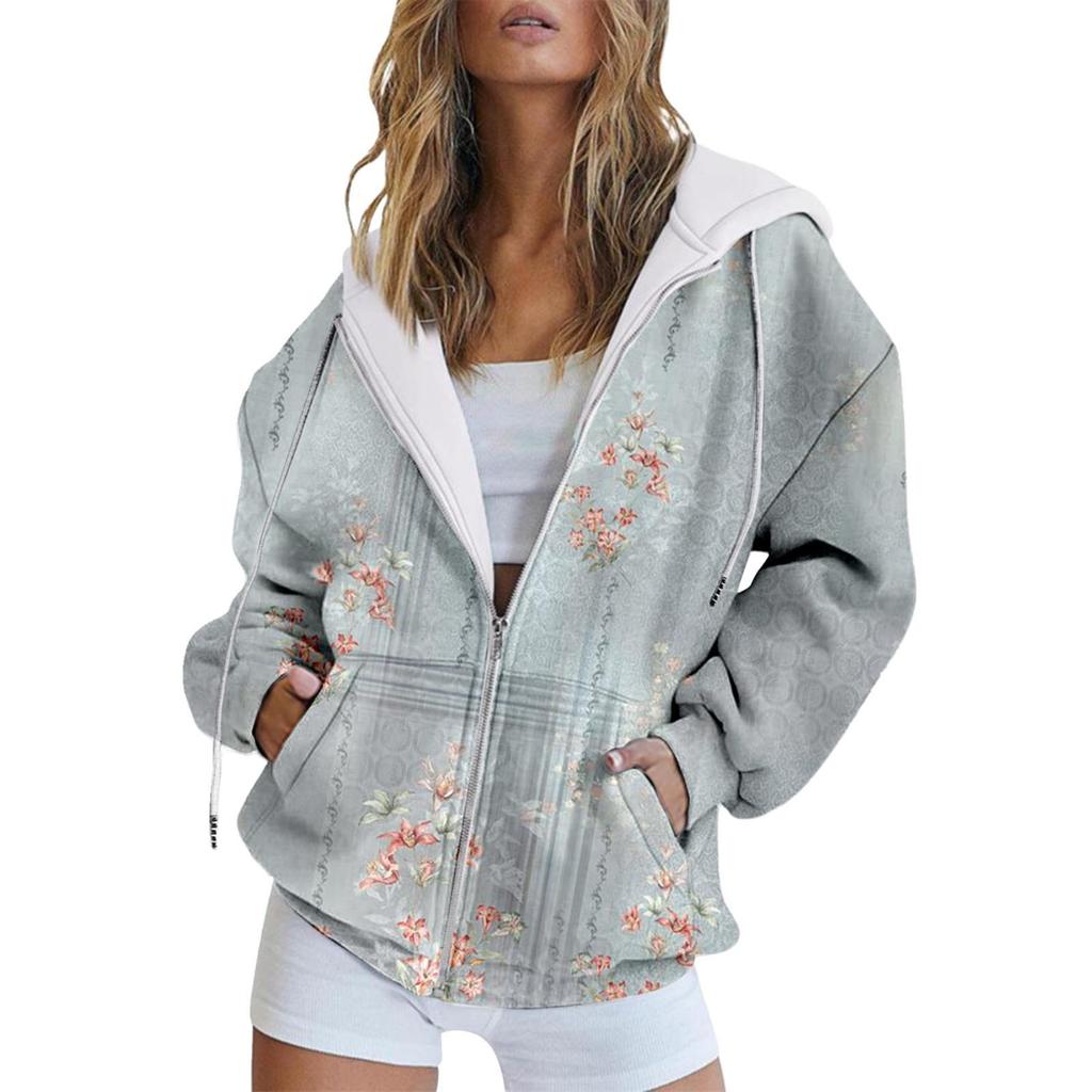 Зимняя толстовка с капюшоном с принтом, спортивная одежда, пальто для женщин, толстовки с капюшоном на молнии и 3D-карманом, осенняя женская одежда