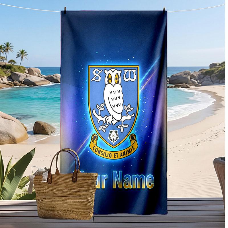 Sheffield Wednesday FC Personalized Printed Beach Towel Soccer Logo Support Custom Name Text Absorbent Towel For Sport Travel Special Gift