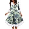 Women's Fashion V-neck Casual Fit Christmas Print Party Long Sleeve Dress