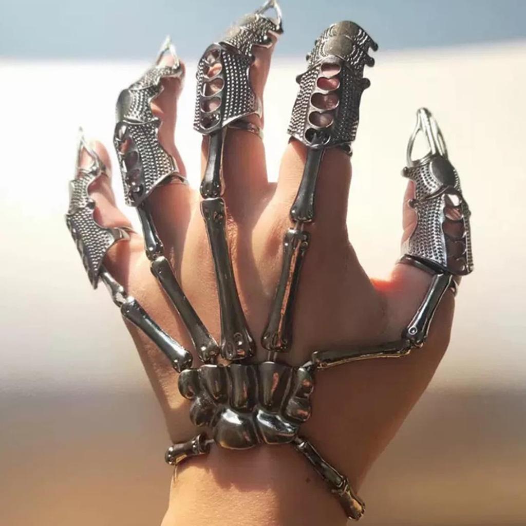 Браслет Рука Скелета, Браслет Рука Скелета в Стиле Панк, Пасхальные Руки Скелета Черные, Кольцо-Рука Скелета, Кольца на Весь Палец, Браслет-Цепочка на Руку