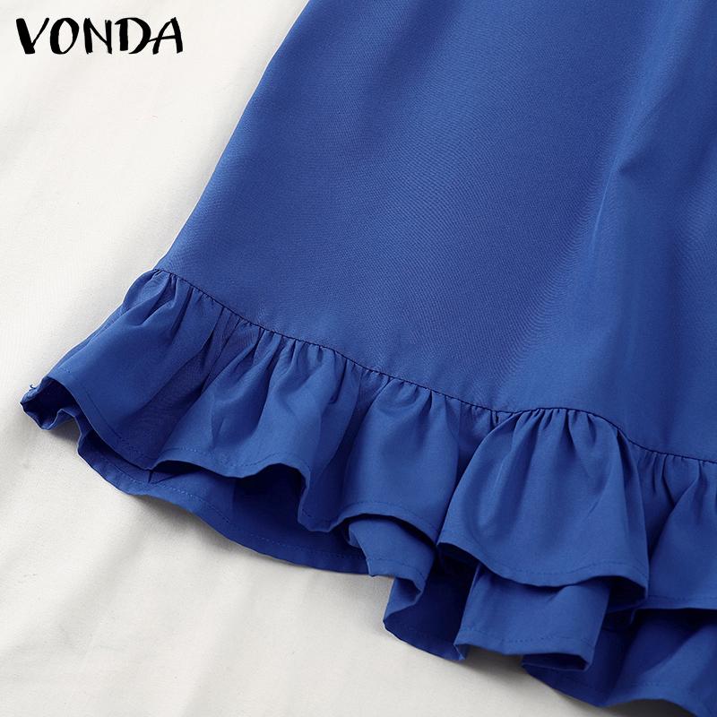 VONDA Women Summer Round Neck Ruffle Short Sleeve Dresses