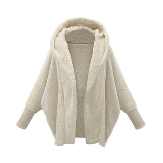 Women's Fuzzy Hooded Cardigan Oversized Fleece Jacket Open Front Sherpa Coat Fall Winter Outwear with Pockets
