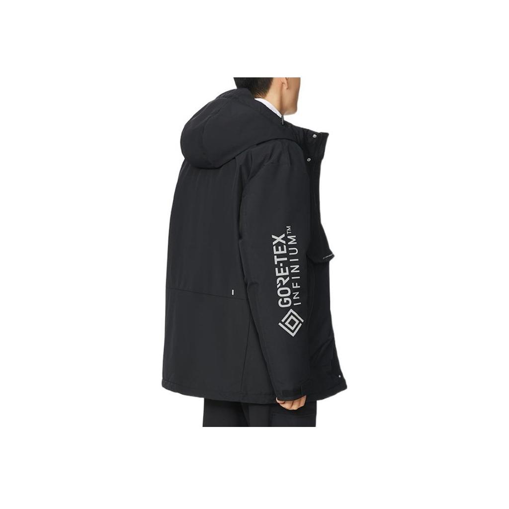 Li Ning Sports Trend Series Side Logo Letter Print Zipper Hooded Down Jacket Men Outerwear Black AYMR143-1