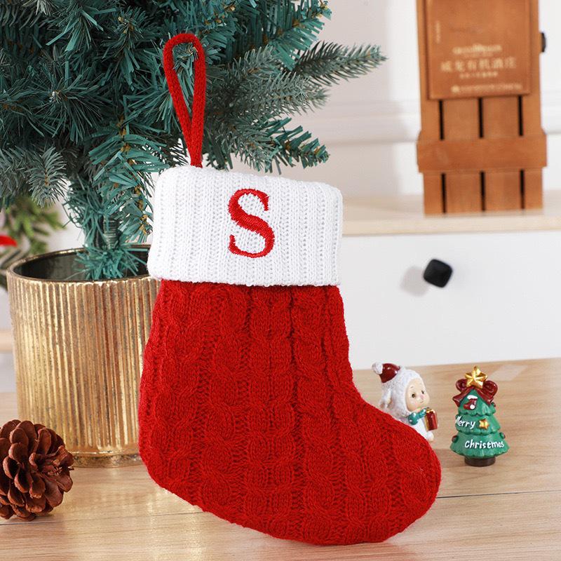 Gold & Blue Christmas Letter Socks – Red Knitted Stockings for Home & Window Display Decor