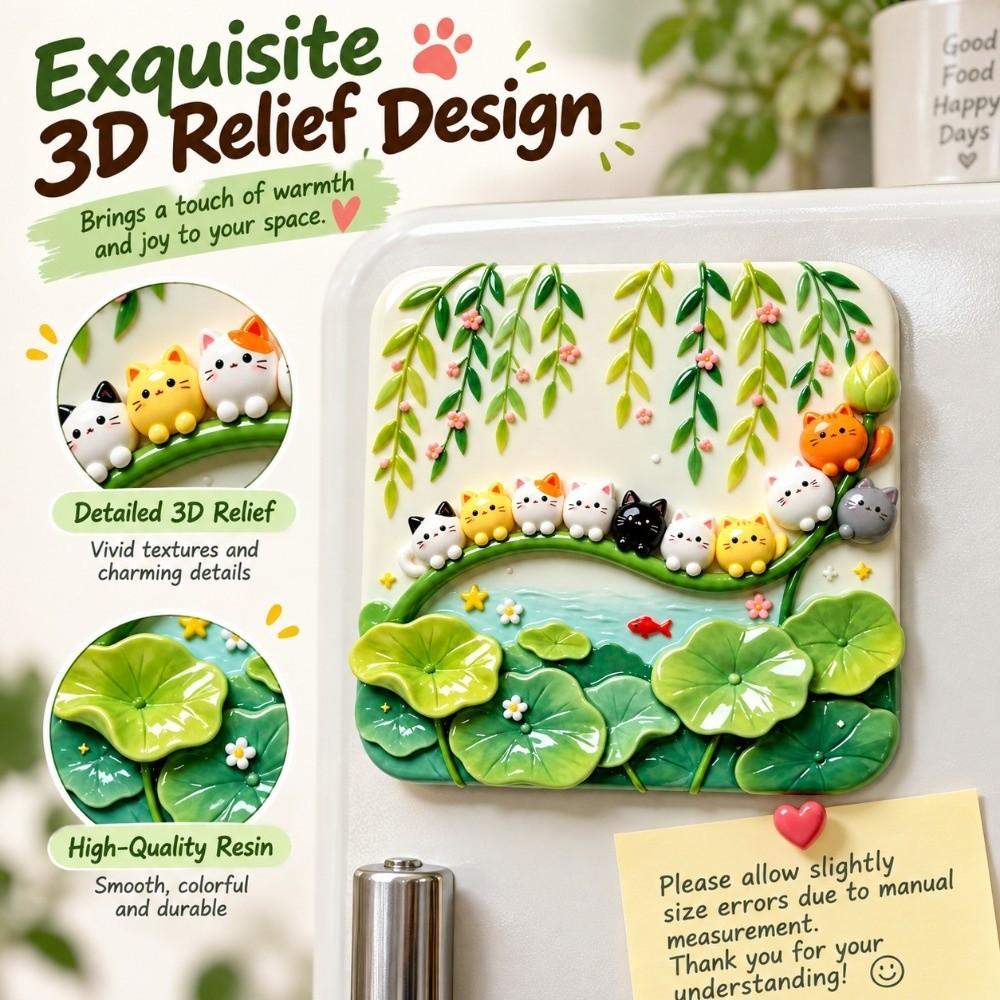 Cute Cat Theme Refrigerator Magnet 3D Relief Decorative Fridge Magnet Refrigerator Decoration